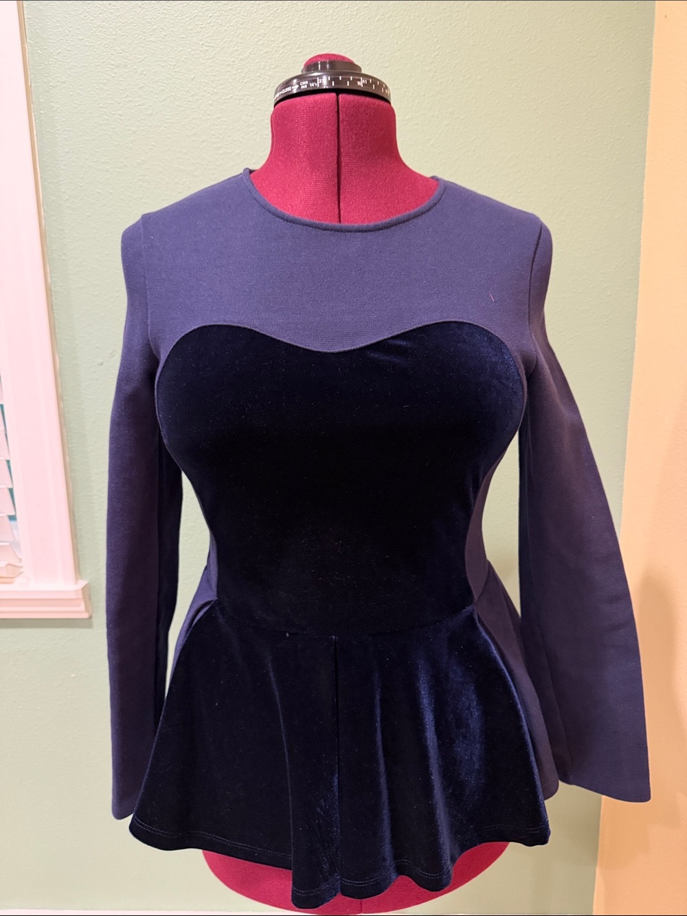 Urban Renewal Navy Velvet Peplum Long-Sleeve Top